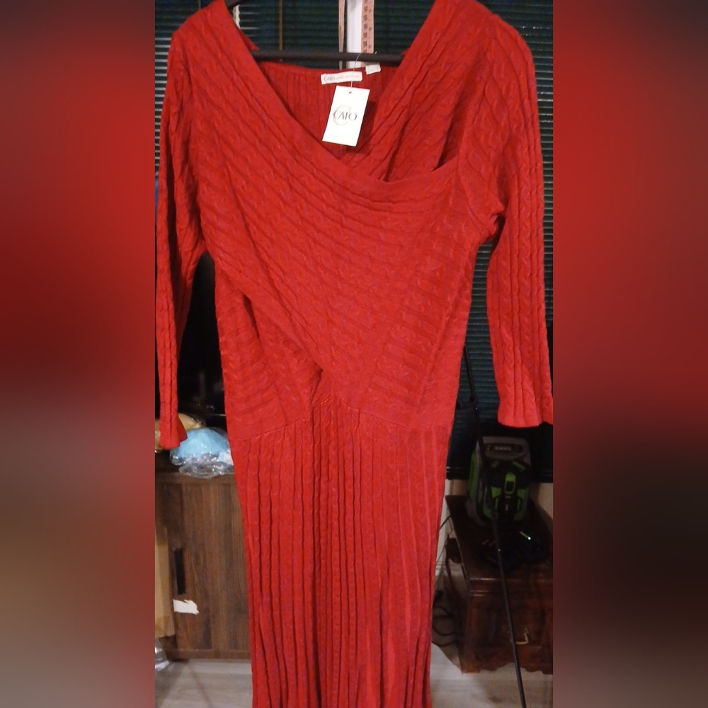 NWT Cato Red Pleated Wrap Dress with Dolman Sleeves Never Worn